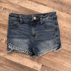 Justice Girls Size 7 Studded Denim Shorts Frayed Hem